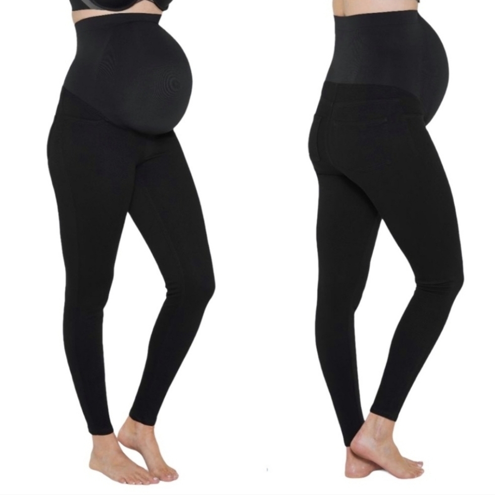 Spanx Mama Maternity Jean-ish Ankle Leggings Black Pockets Size Large